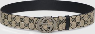 Gucci Reversible Belt With Interlocking G Buckle, Size Gucci 100, Black, GG Canvas