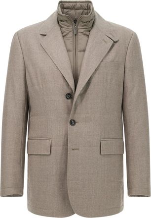 Boggi Milano Jassen, Heren, Grijs, L, Wol, Wollen jas met verwijderbaar gilet