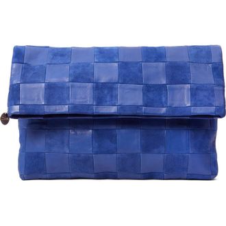 Clare Vivier Carryall Checkered Leather Clutch in Lagoon at Nordstrom