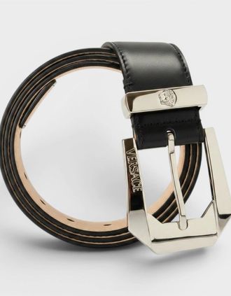 Versace Womens Leather Medusa Buckle Black Silver - Size: 80CM