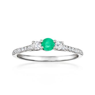 Ross-Simons Emerald Ring With. Lab-Grown Diamonds in Platinum