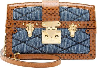 Louis Vuitton Blue Denim Calfskin Malletage Trunk Clutch (Authentic Pre-Loved)