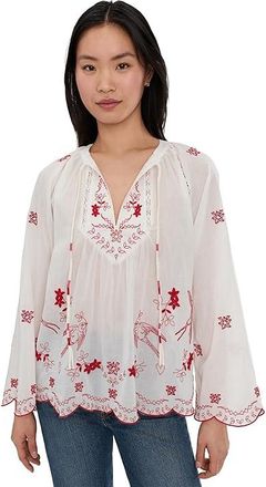 Johnny Was Laney Scallop Blouse Womens Clothing White : 2XL, Cotton