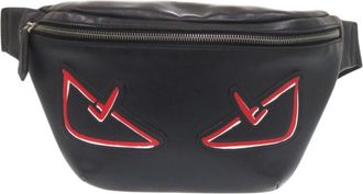 Fendi Black Red Color Leather Fanny Pack Sling Bag (Pre-Owned)