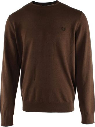 Fred Perry Rondgebreide kleding - Heren - Ronde hals truien - Bruin - S - Katoen - Truien & Vesten