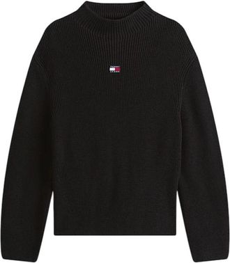 Tommy Jeans Zwarte Katoenen Trui met Mock Hals - Dames - Ronde hals truien - Zwart - S - Katoen - Truien & Vesten