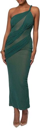 JLUXLABEL Alari One-Shoulder Sparkle Mesh Gown in Green at Nordstrom, Size X-Large
