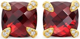 David Yurman Orecchini a bottone Chatelaine in oro giallo 18kt con diamanti e granato (8mm) - Rosso