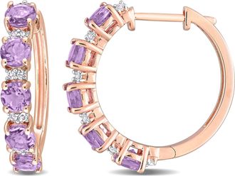 Mimi & Max 2 1/2 CT TGW Amethyst and White Topaz Hoop Earrings in Rose Plated Sterling Silver