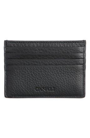 Canali Tumbled Calfskin Card Holder in Black at Nordstrom