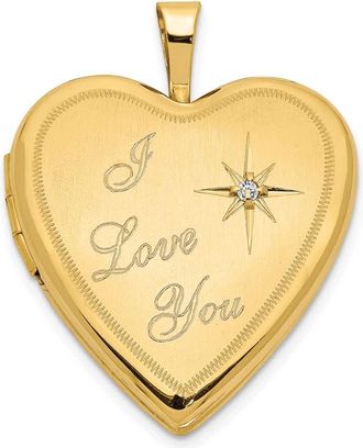 Diamond2Deal 14k Yellow Gold Satin Diamond Star I LOVE YOU Script 20mm Heart Locket