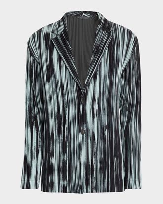 Homme Pliss&eacute; Issey Miyake Men & apos;s Brushstroke Stripe Pleated Blazer Jacket
