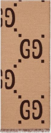 Gucci GG Jacquard Wool Silk Scarf, Beige