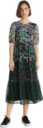 Desigual Perugia Watercolour Floral Mesh Floaty Midi Dress Style 21WWVK53 Green