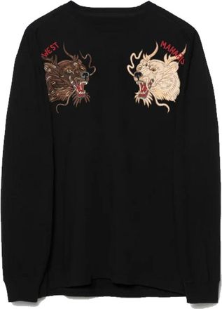 maharishi Duality Bering Bears Embroidered Tee - Heren - Longsleeves - Zwart - M - Katoen - Tops