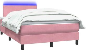 vidaXL Cama Box Spring Con Colch&oacute;n Y Led Terciopelo Rosa 120x210 Cm Vidaxl
