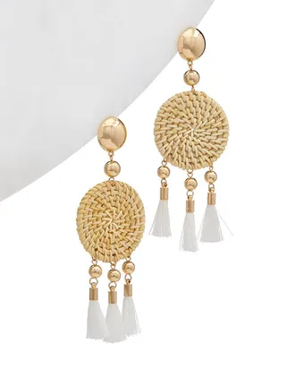Ettika 18K Plated Raffia & Tassel Statement Earrings