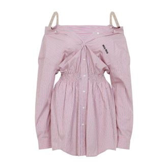 Miu Miu Kleedjes, Dames, Roze, M, Katoen, Gestreept Overhemdjurk