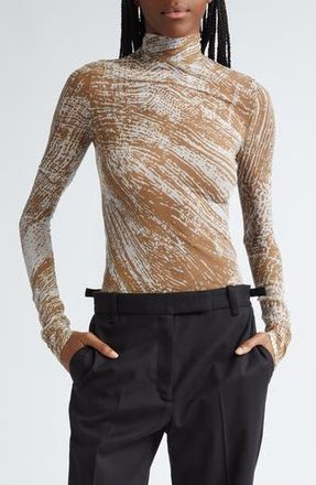 Proenza Schouler Rio Mock Neck Long Sleeve Tulle Top in Wood at Nordstrom Rack, Size 8