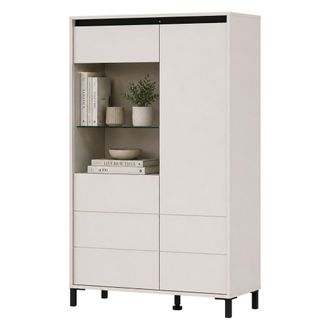 Dmora Credenza Vignate, Aparador Con 4 Estantes, 6 Compartimentos, 2 Puertas, 93x40x135h Cm, Blanco Crema