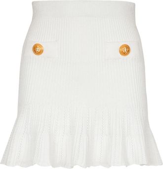 Balmain Gebreide Skater Rok - Dames - Korte rokken - Wit - XL - Polyester - Rokken