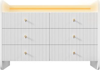 Urban Meuble C&oacute;moda blanca de 6 cajones con dise&ntilde;o acanalado e iluminaci&oacute;n led