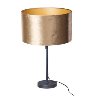 QAZQA Cl&aacute;sico/antiguo L&aacute;mpara De Mesa Negra Con Pantalla De Terciopelo Bronce 35 Cm - Parte Terciopelo /textil /acero Adecuado Para Led Max. 1 X 60 Watt - Q