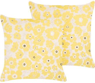 Beliani Conjunto De 2 Cojines De Terciopelo Amarillo Beige Dorado 45 X 45 Cm Triteleia