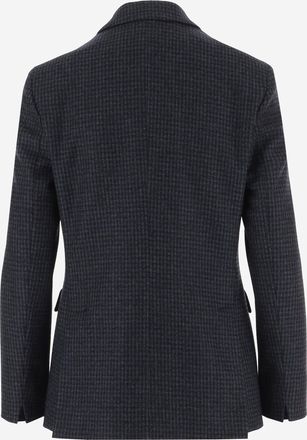 Lardini Womens Wool-Blend Check Pattern Jacket Grey