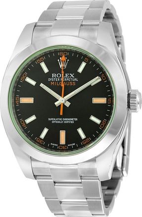 Rolex Pre-owned Rolex Milgauss Black Dial Domed Bezel Green Crystal Oyster Bracelet Watch 116400V