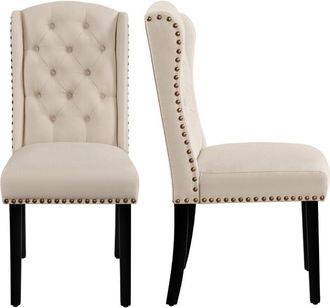 Yaheetech Yaheetech - Juego de 2 Sillas de Comedor Tapizadas con Botones Silla Tapizada Patas de Madera Sillas Descalzadoras para Cocina Restaurante Comedor