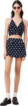 Maje Linen blend skort in Navy Dots Print at Nordstrom, Size 36