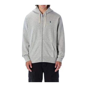 Polo Ralph Lauren Zip-throughs, male, Gray, Size: XL Comfortable Full-Zip Hoodie with Attached Hood and Front Pockets