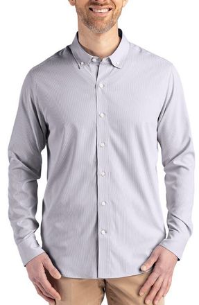 Cutter & Buck Skyline Epic Confidence Stripe Stretch Button-Down Shirt in Elemental Grey/white at Nordstrom, Size 4Xlt