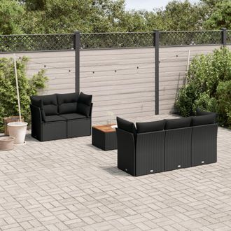 vidaXL Vidaxl - Set De Sof&aacute;s De Jard&iacute;n 6 Piezas Y Cojines Rat&aacute;n Sint&eacute;tico Negro