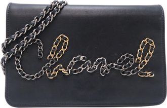 Chanel Black Leather Chain/Shoulder Wallet (Pre-Owned)