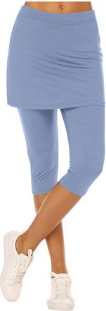 Generic Skirted Leggings for Women 2025 Tennis Skorts Gym Tennis Yoga Legging with Skirts Cotton Yoga Shorts with Pockets (Blue, S)