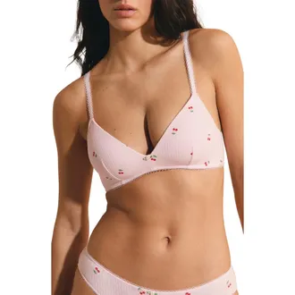 Etam Sleepover Wireless Stretch Cotton Triangle Bra in Imp Fond Rose at Nordstrom, Size 32C