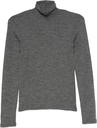 Forte_Forte Wollen Geribbelde Jersey T-Shirt met Col - Dames - Coltruien - Grijs - XS - Wol - Truien & Vesten