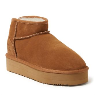 Dearfoams Fireside by Dearfoams Womens Kingston Genuine Shearling Platform Bootie