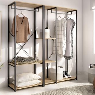Dmora Guardaroba Grande Cotton, Armadio Camera Da Letto 3 Ripiani, Appendiabiti, Cassetti, 40x167h Cm Marrone Rovere