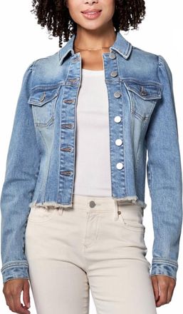 Dear John Denim Puff Sleeves Fray Hem Denim Jacket In Monocloud