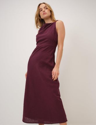 Nobody's Child Plum Linen-Blend Kalani Midi Dress