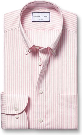 CHARLES TYRWHITT Non-Iron Stretch Oxford Stripe Cotton Formal Shirt - Light Pink Single Cuff Size 16/35 by Charles Tyrwhitt