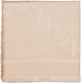 Lanvin Wollen en zijden sjaal met gedrukt logo - Dames - Zijden sjaals - Beige - ONE Size - Wol - Accessoires