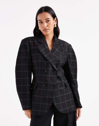 Asos Blazer doppiopetto sartoriale con maniche cocoon con motivo a quadri grandi-Multicolore