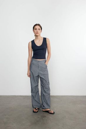 Enza Costa Supima Baby Rib Cropped Fittted U Tank In Indigo