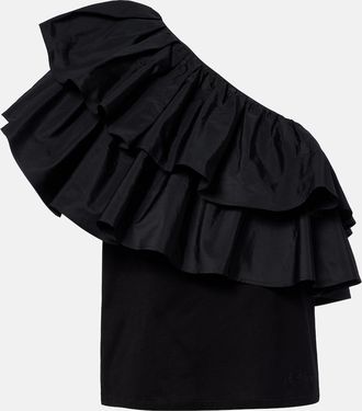 Max Mara Elegante Orca ruffled one-shoulder cotton top