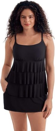 Longitude Faux Ruffle Skirtini Long Torso Swimsuit in Solitude at Nordstrom, Size 16