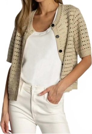 Dylan Crochet Button Down Cardigan In Oatmeal